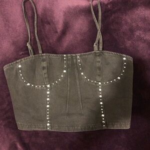 Cider Black Embellished Crop Camisole